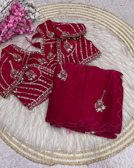 Bollywood Trending Fandy Satin Saree with Khatli Brits Work & Arco Border | Festive Party Wear for Women