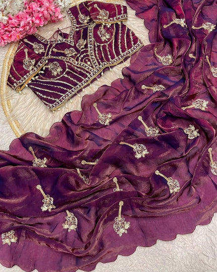 Bollywood Trending Fandy Satin Saree with Khatli Brits Work & Arco Border | Festive Party Wear for Women