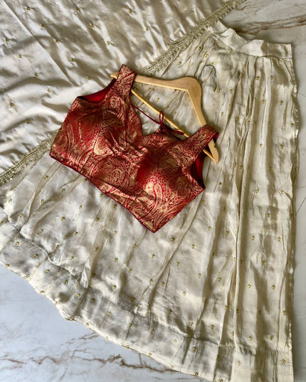 Viscose Zari Tissue Silk Lehenga Choli Set with Banarasi Zari Blouse and Embroidered Dupatta Traditional Onam Festive Wedding Wear for Women