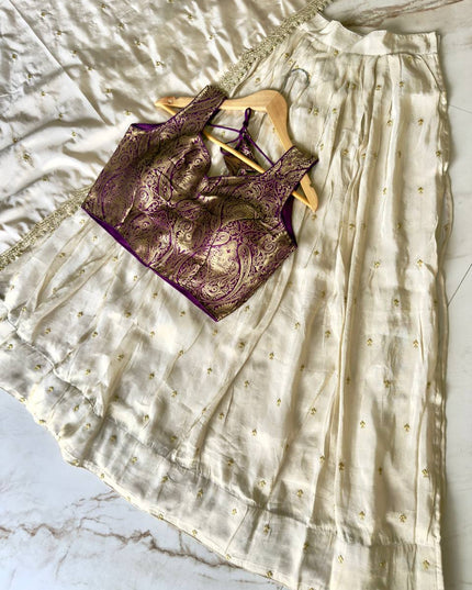 Viscose Zari Tissue Silk Lehenga Choli Set with Banarasi Zari Blouse and Embroidered Dupatta Traditional Onam Festive Wedding Wear for Women