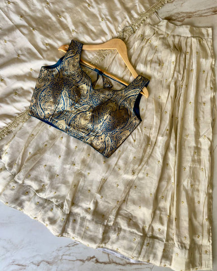 Viscose Zari Tissue Silk Lehenga Choli Set with Banarasi Zari Blouse and Embroidered Dupatta Traditional Onam Festive Wedding Wear for Women