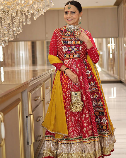 Premium Muslin Cotton Navratri Lehenga Choli Set with Real Mirror Work Digital Print and Georgette Dupatta