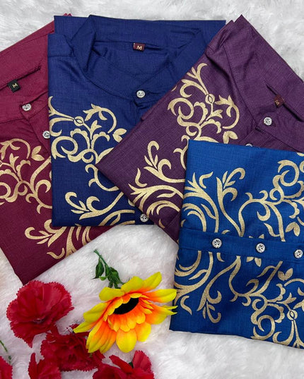 Premium Magic Cotton Foil Print Onam Jippa for Men Traditional Kerala Festive Wear Shirt Available in Sizes M to 5XL