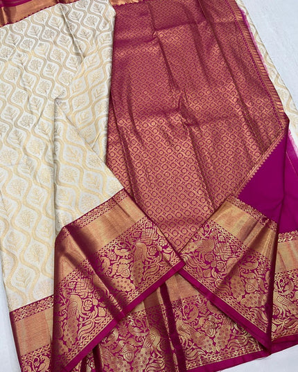 Kanchipuram Luxe Silk Saree | Elegant Zari Weave | Bridal & Festive Wear | Dark Green & Pink