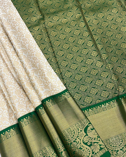 Kanchipuram Luxe Silk Saree | Elegant Zari Weave | Bridal & Festive Wear | Dark Green & Pink