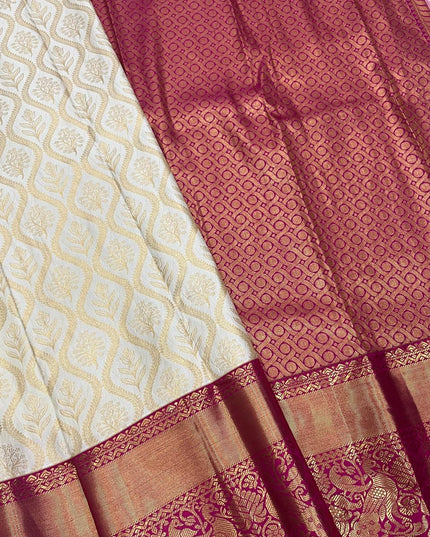 Kanchipuram Luxe Silk Saree | Elegant Zari Weave | Bridal & Festive Wear | Dark Green & Pink