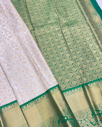 Kanchipuram Luxe Silk Saree | Elegant Zari Weave | Bridal & Festive Wear | Dark Green & Pink
