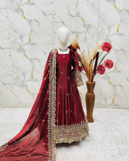 Girls Fendy Silk Embroidered Gown Set with Bottom and Dupatta | Festive Party Wear | Ethnic Dress for Kids