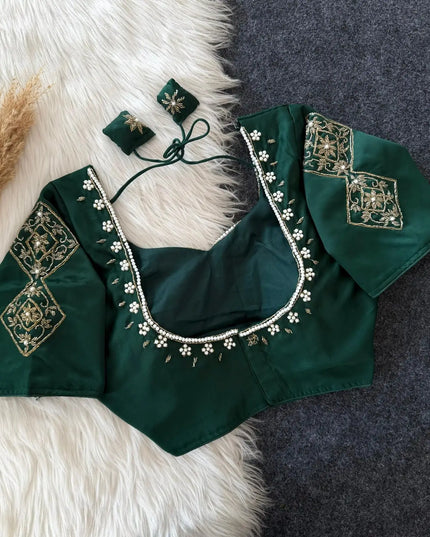 Sufi Silk Hand Zardosi Blouse | Pearl & Kardana Work | Festive Collection - Rosepetals Luxe