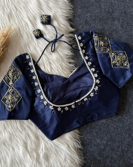 Sufi Silk Hand Zardosi Blouse | Pearl & Kardana Work | Festive Collection - Rosepetals Luxe