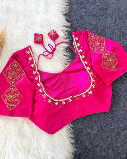 Sufi Silk Hand Zardosi Blouse | Pearl & Kardana Work | Festive Collection - Rosepetals Luxe