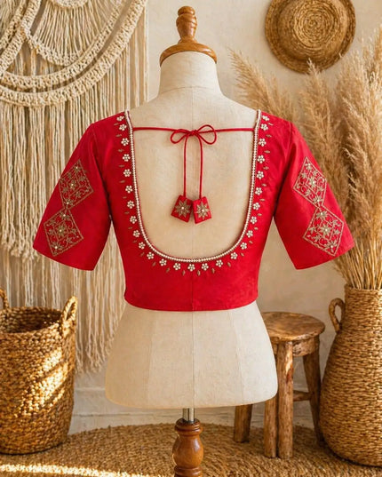 Sufi Silk Hand Zardosi Blouse | Pearl & Kardana Work | Festive Collection - Rosepetals Luxe