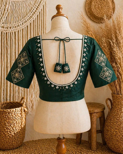 Sufi Silk Hand Zardosi Blouse | Pearl & Kardana Work | Festive Collection - Rosepetals Luxe