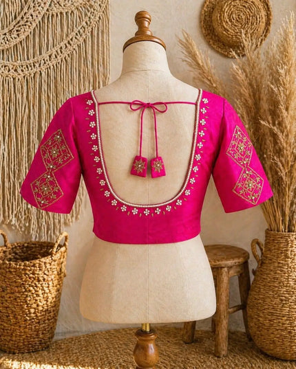 Sufi Silk Hand Zardosi Blouse | Pearl & Kardana Work | Festive Collection - Rosepetals Luxe
