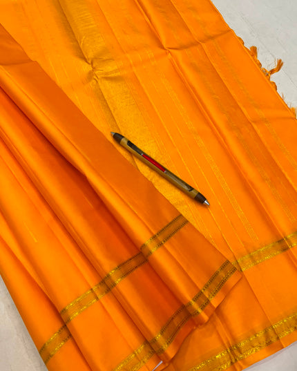 Kanchipuram Pure Silk Saree with Designer Butta Weaving – Yellow-Orange | Silk Mark Certified – Rosepetals Luxe