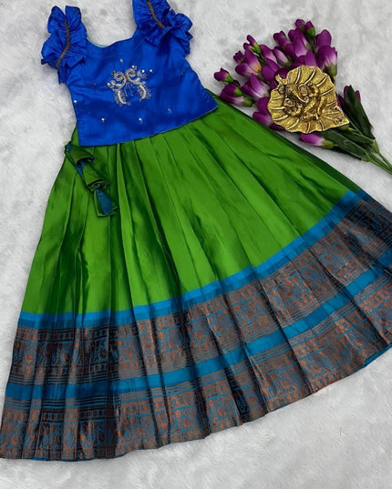 Girls Pure Silk Zari Weaving Lehenga Choli Set with Heavy Handwork Blouse | Kids Festive & Wedding Wear