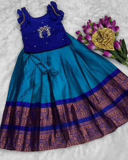 Girls Pure Silk Zari Weaving Lehenga Choli Set with Heavy Handwork Blouse | Kids Festive & Wedding Wear