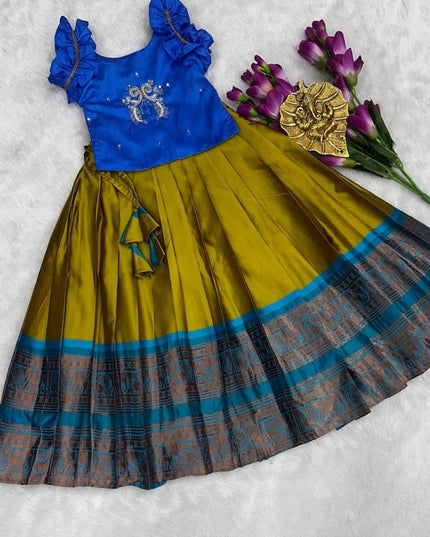 Girls Pure Silk Zari Weaving Lehenga Choli Set with Heavy Handwork Blouse | Kids Festive & Wedding Wear
