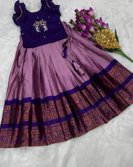 Girls Pure Silk Zari Weaving Lehenga Choli Set with Heavy Handwork Blouse | Kids Festive & Wedding Wear