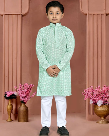 Boys’ Cotton Chikankari Kurta with Pajama Set | Perfect Festive Collection - Rosepetals Luxe
