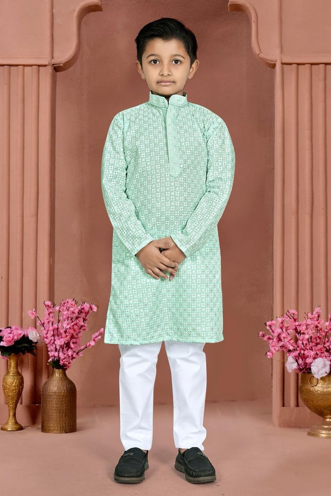 Boys’ Cotton Chikankari Kurta with Pajama Set | Perfect Festive Collection - Rosepetals Luxe