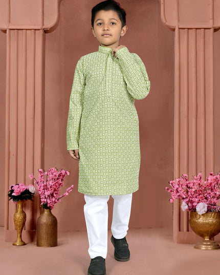 Boys’ Cotton Chikankari Kurta with Pajama Set | Perfect Festive Collection - Rosepetals Luxe