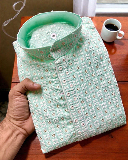 Boys’ Cotton Chikankari Kurta with Pajama Set | Perfect Festive Collection - Rosepetals Luxe
