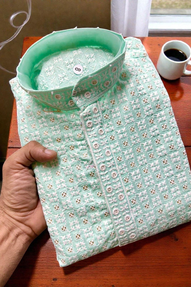 Boys’ Cotton Chikankari Kurta with Pajama Set | Perfect Festive Collection - Rosepetals Luxe