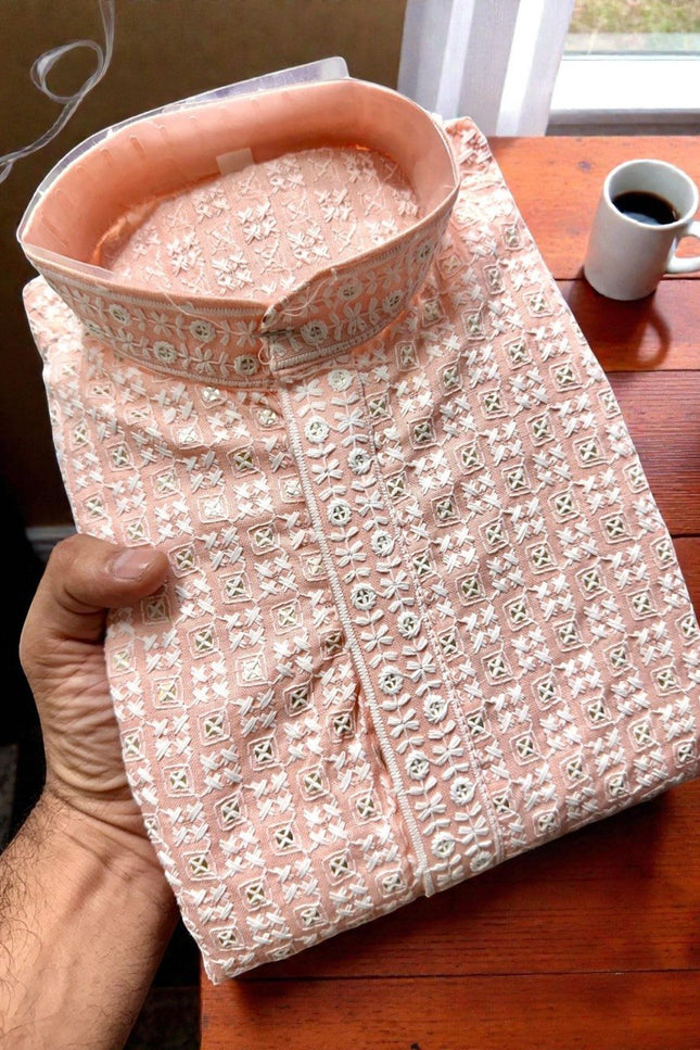 Boys’ Cotton Chikankari Kurta with Pajama Set | Perfect Festive Collection - Rosepetals Luxe
