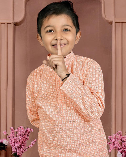 Boys’ Cotton Chikankari Kurta with Pajama Set | Perfect Festive Collection - Rosepetals Luxe