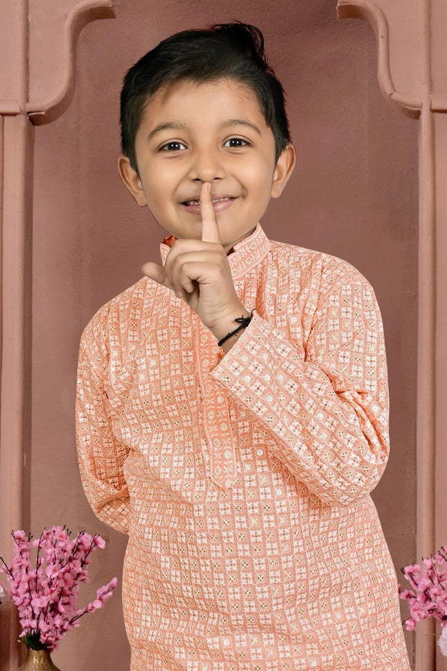 Boys’ Cotton Chikankari Kurta with Pajama Set | Perfect Festive Collection - Rosepetals Luxe