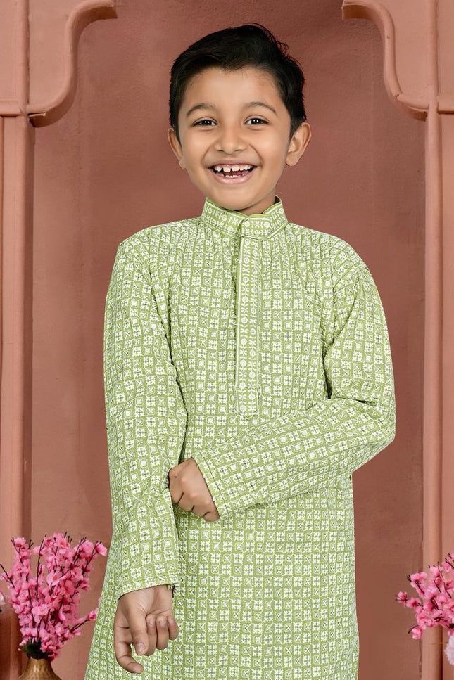 Boys’ Cotton Chikankari Kurta with Pajama Set | Perfect Festive Collection - Rosepetals Luxe