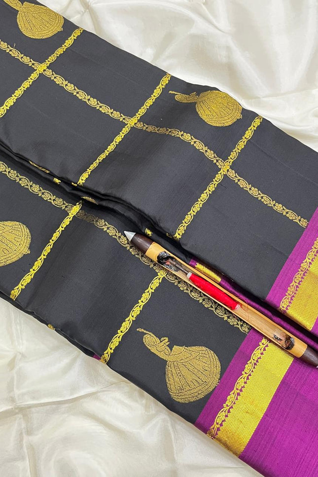 Elegant Kanchipuram Handloom Silk Saree | Unique Butta Design | Silk Mark Tag - Rosepetals Luxe