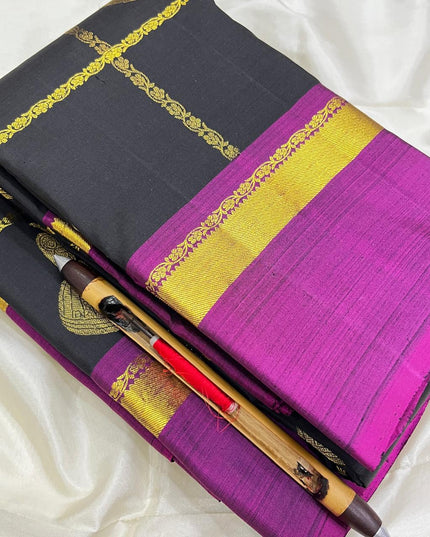 Elegant Kanchipuram Handloom Silk Saree | Unique Butta Design | Silk Mark Tag - Rosepetals Luxe