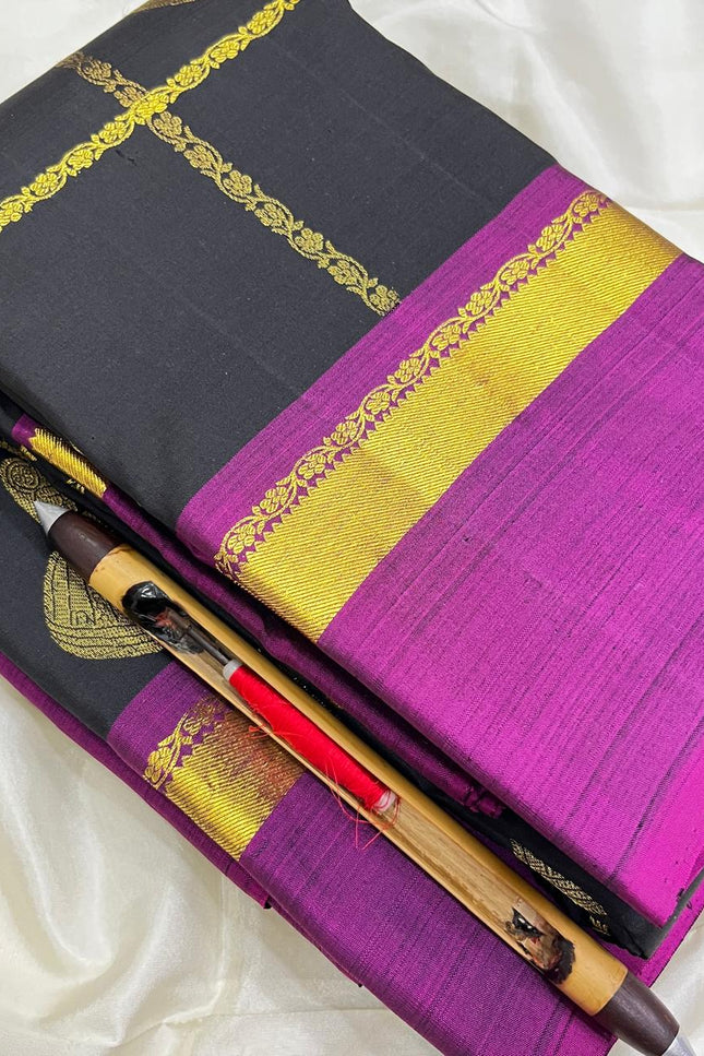Elegant Kanchipuram Handloom Silk Saree | Unique Butta Design | Silk Mark Tag - Rosepetals Luxe