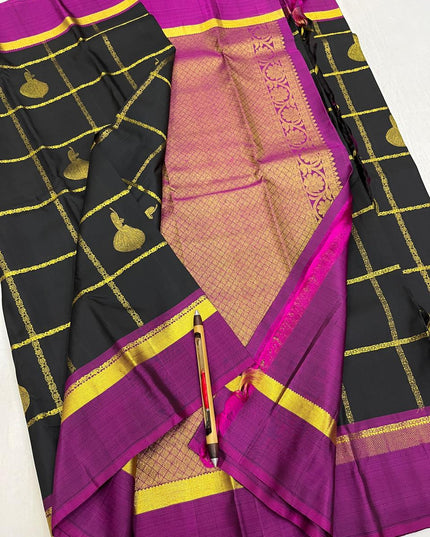 Elegant Kanchipuram Handloom Silk Saree | Unique Butta Design | Silk Mark Tag - Rosepetals Luxe