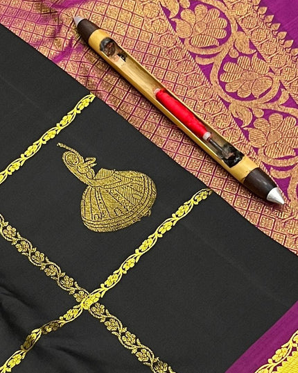 Elegant Kanchipuram Handloom Silk Saree | Unique Butta Design | Silk Mark Tag - Rosepetals Luxe