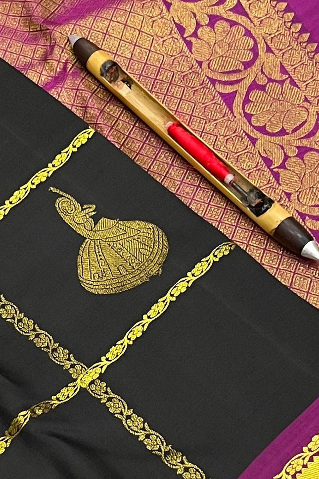 Elegant Kanchipuram Handloom Silk Saree | Unique Butta Design | Silk Mark Tag - Rosepetals Luxe
