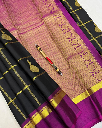 Elegant Kanchipuram Handloom Silk Saree | Unique Butta Design | Silk Mark Tag - Rosepetals Luxe