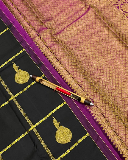 Elegant Kanchipuram Handloom Silk Saree | Unique Butta Design | Silk Mark Tag - Rosepetals Luxe
