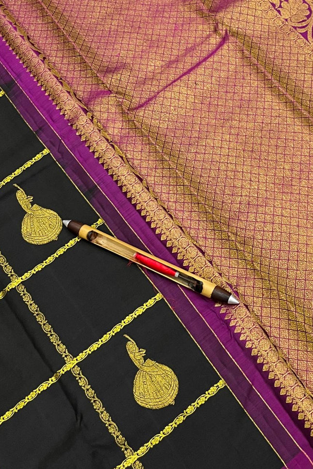 Elegant Kanchipuram Handloom Silk Saree | Unique Butta Design | Silk Mark Tag - Rosepetals Luxe