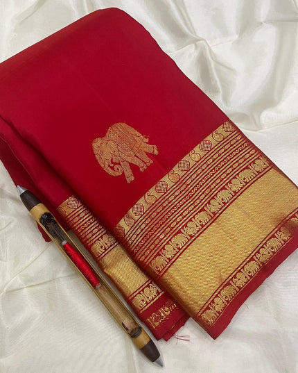 Red Kanchipuram Pure Silk Fancy Butta Saree | Silk Mark Certified - Rosepetals Luxe