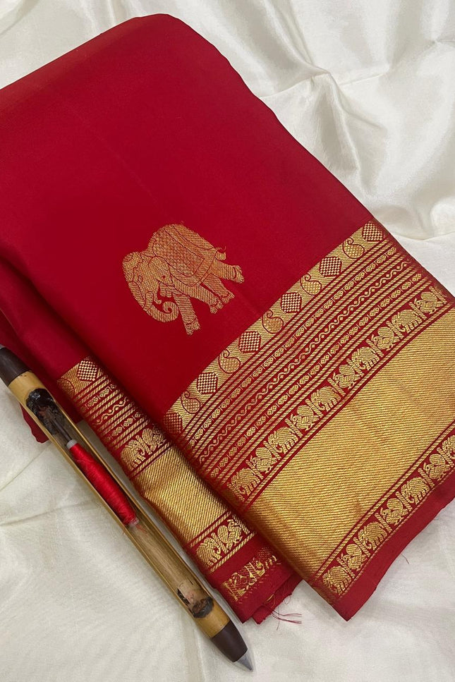 Red Kanchipuram Pure Silk Fancy Butta Saree | Silk Mark Certified - Rosepetals Luxe