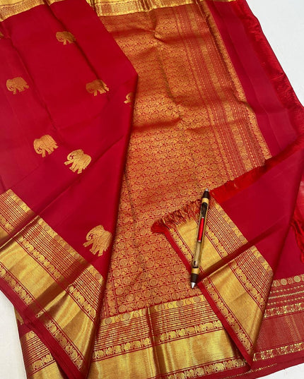 Red Kanchipuram Pure Silk Fancy Butta Saree | Silk Mark Certified - Rosepetals Luxe