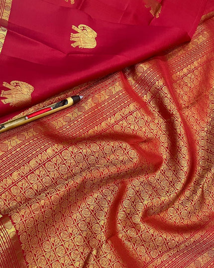 Red Kanchipuram Pure Silk Fancy Butta Saree | Silk Mark Certified - Rosepetals Luxe