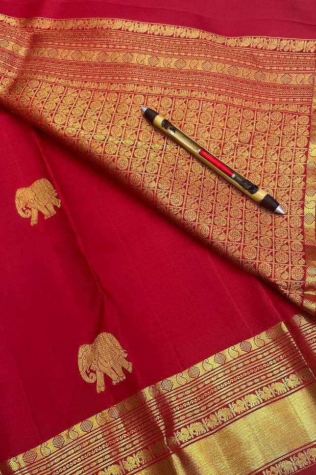 Red Kanchipuram Pure Silk Fancy Butta Saree | Silk Mark Certified - Rosepetals Luxe