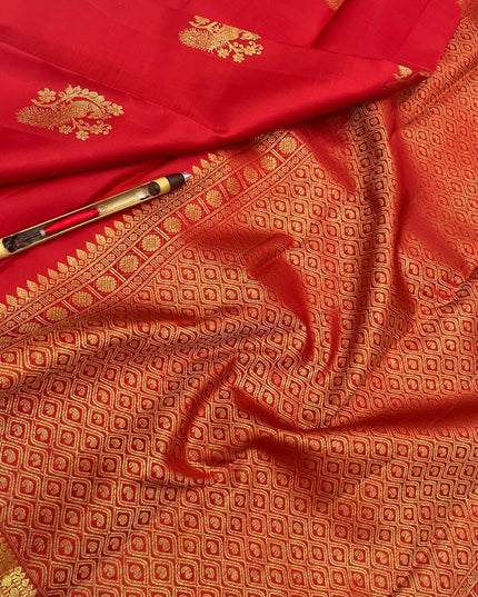 Red Kanchipuram Pure Silk Fancy Butta Saree | Silk Mark Certified - Rosepetals Luxe