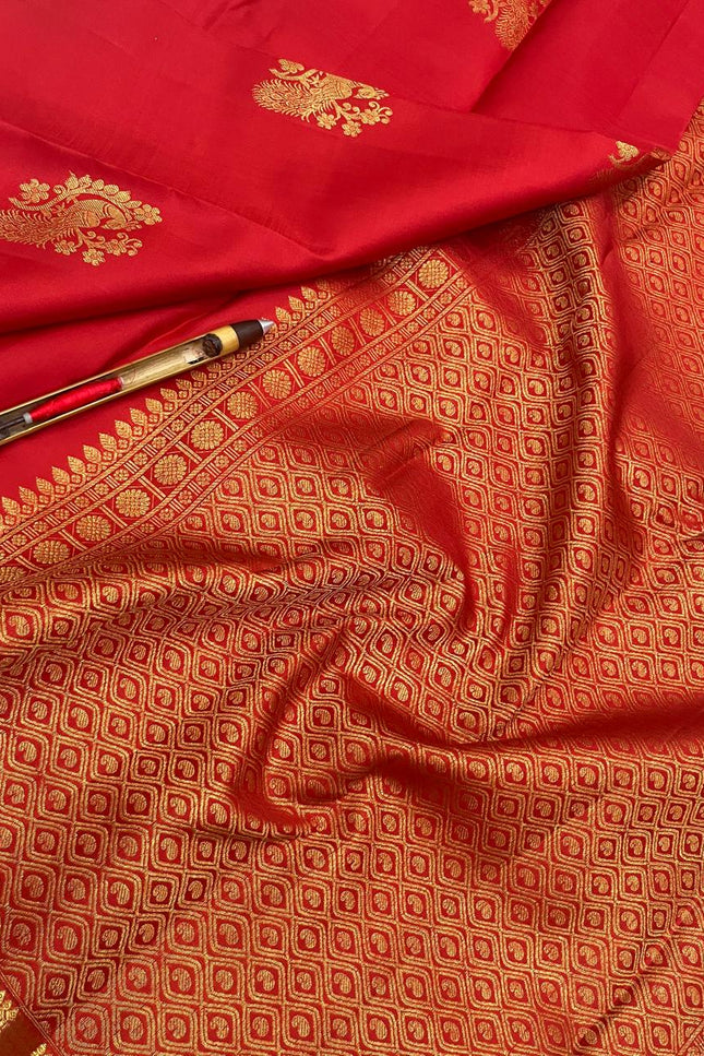 Red Kanchipuram Pure Silk Fancy Butta Saree | Silk Mark Certified - Rosepetals Luxe