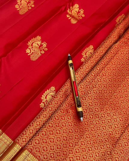 Red Kanchipuram Pure Silk Fancy Butta Saree | Silk Mark Certified - Rosepetals Luxe