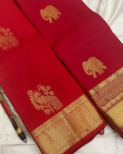 Red Kanchipuram Pure Silk Fancy Butta Saree | Silk Mark Certified - Rosepetals Luxe